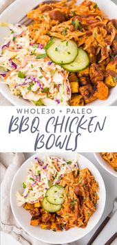 BBQ Chicken Bowls with Sweet Potatoes and Coleslaw (Whole30)